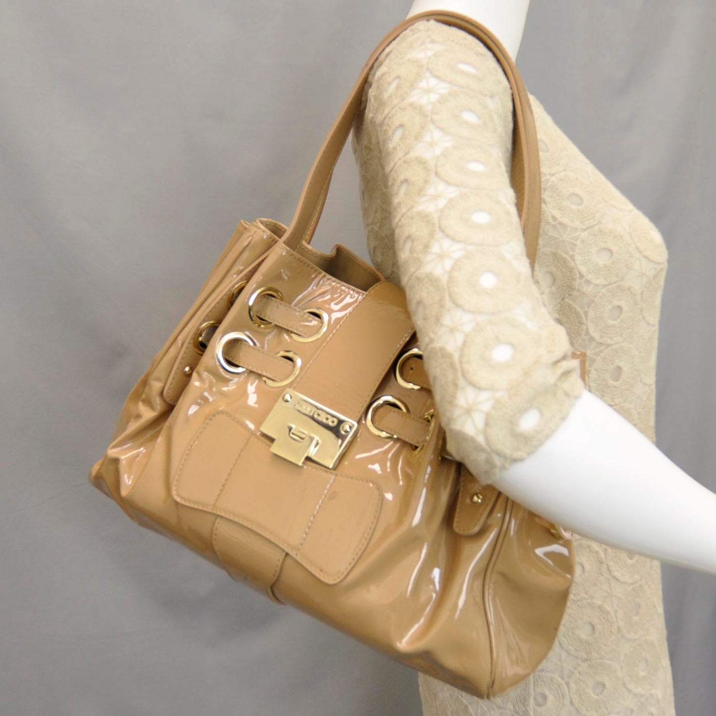 Patent Riki Hobo Bag Nude