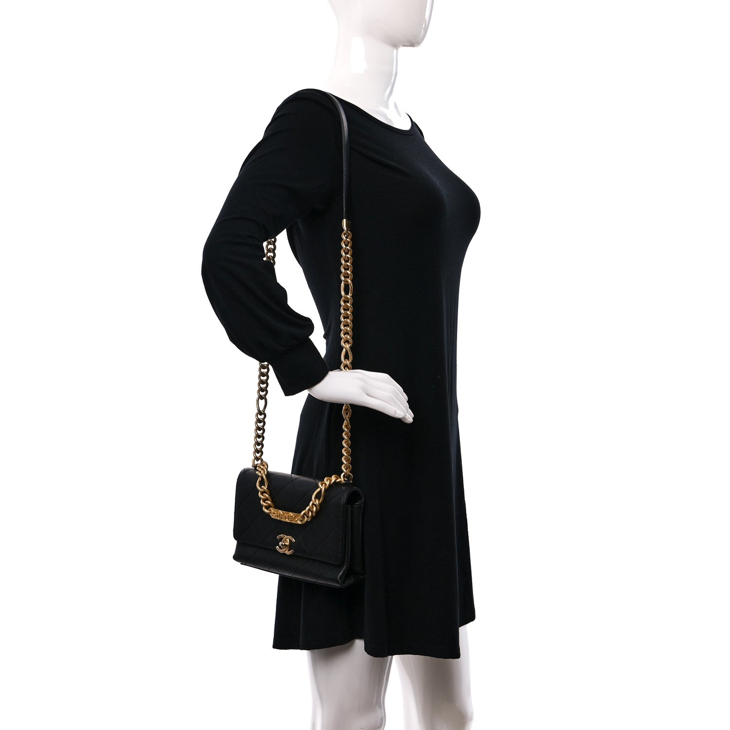 Caviar Quilted Mini Bracelet On Chain Flap Black