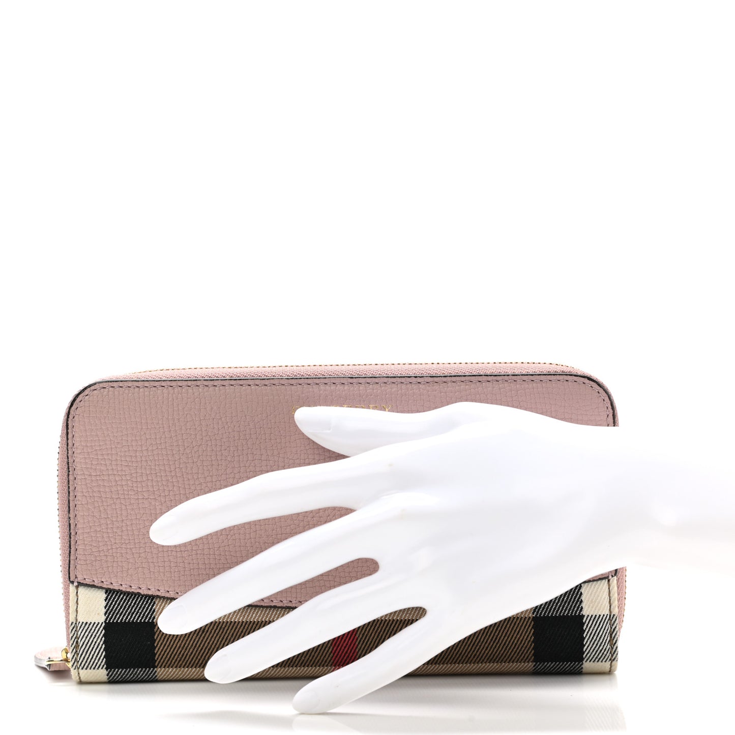 Grainy Calfskin House Check Elmore Zip Around Wallet Mauve Pink