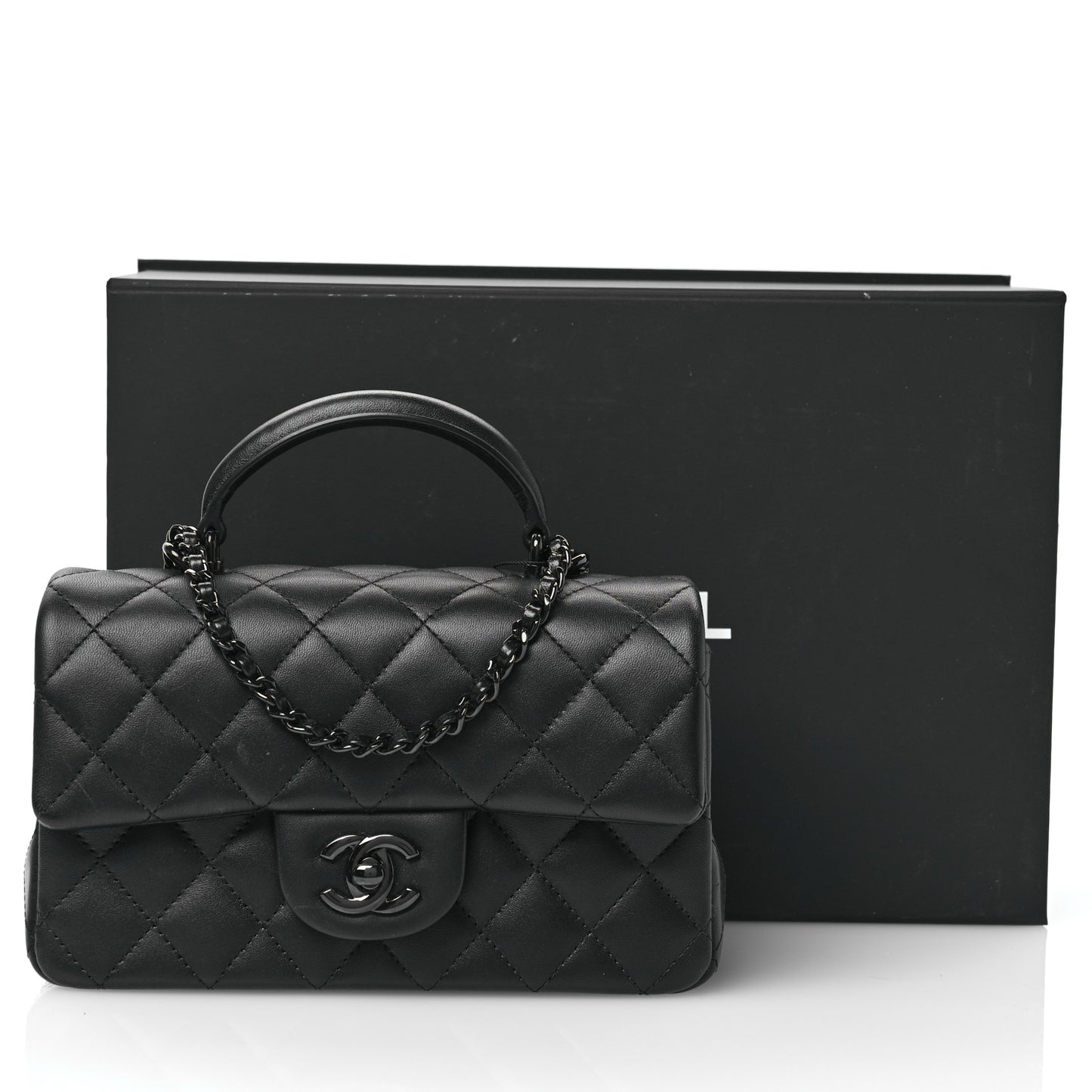 Lambskin Quilted Mini Top Handle Rectangular Flap So Black