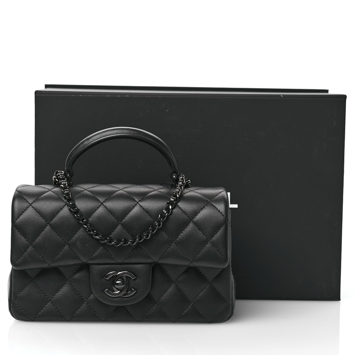 Chanel Lambskin Quilted Mini Top Handle Rectangular Flap So Black 11 of 12
