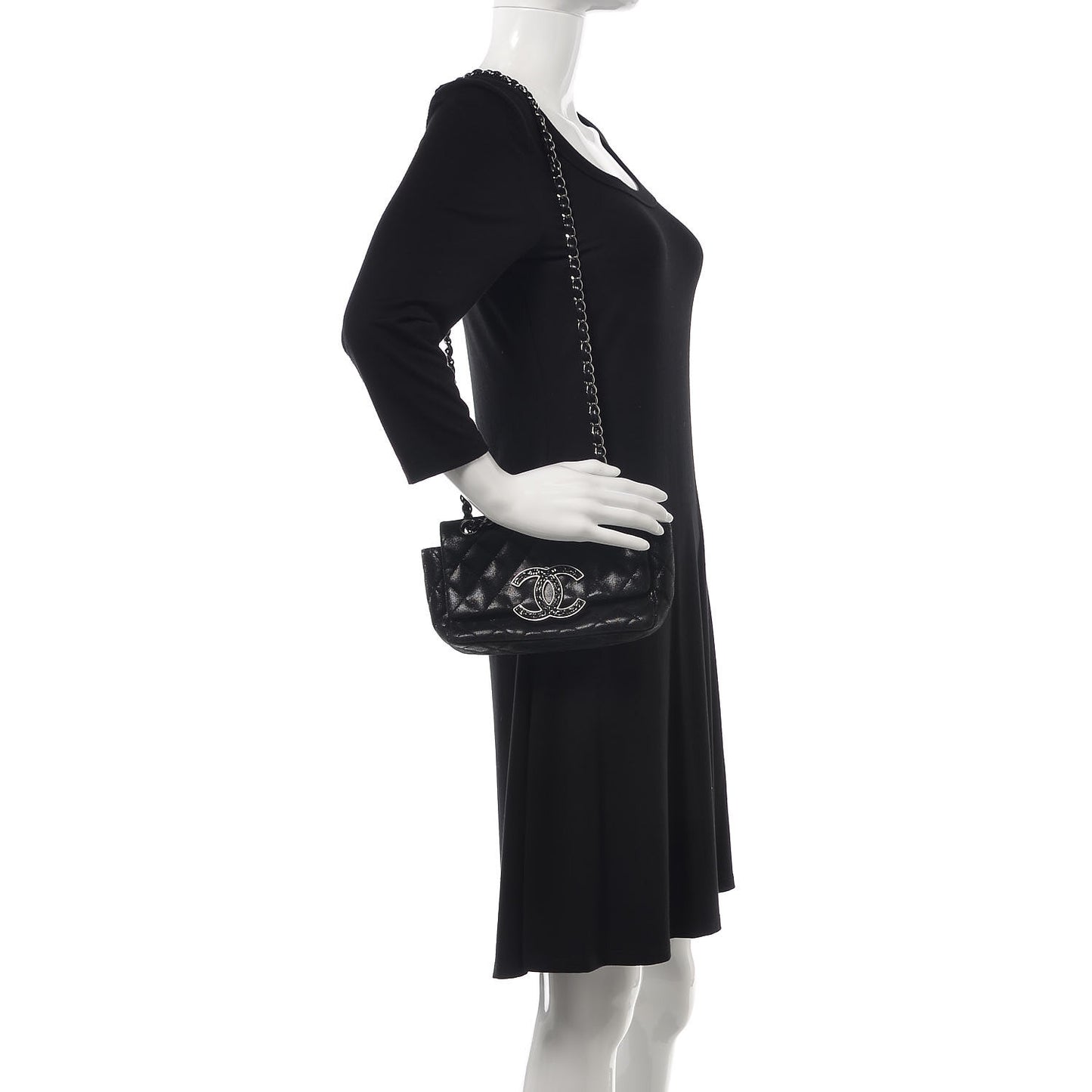 Sequin Goatskin Crystal CC Mini Flap Black