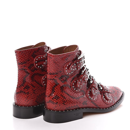 Givenchy Calfskin Python Embossed Studded Elegant Flat Ankle Bootie 38 Red 4 of 8