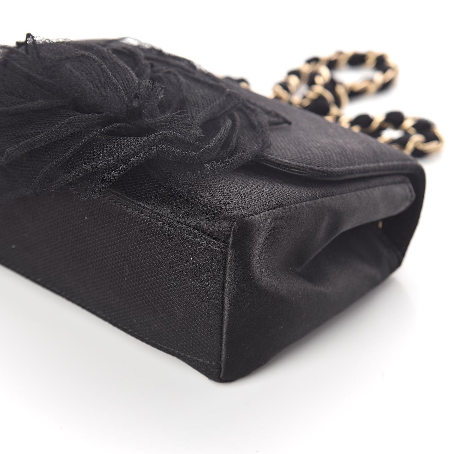 Satin Mesh Camellia Flap Black