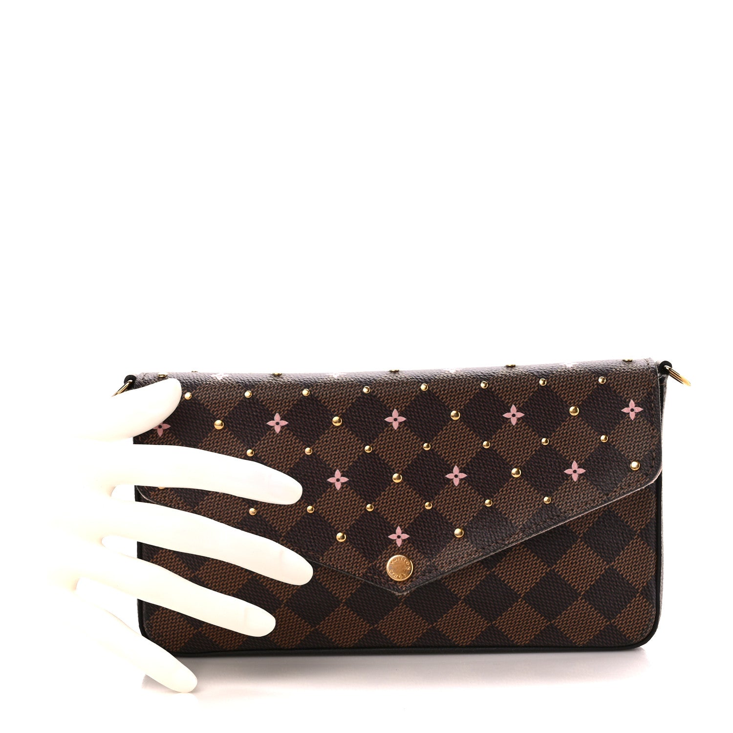 Louis Vuitton Damier Ebene Studded Pochette Felicie Chain Wallet 2 of 14