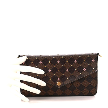 Louis Vuitton Damier Ebene Studded Pochette Felicie Chain Wallet 2 of 14