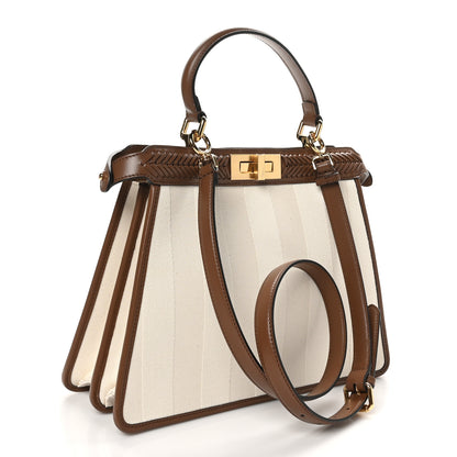 Fendi Canvas Pequin Calfskin Ceylon Medium Peekaboo I SEE U Satchel Grezzo Gianduia 3 of 10