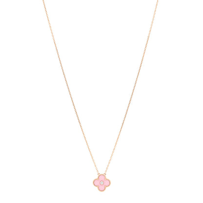 Van Cleef & Arpels 18K Rose Gold Diamond Pink Porcelain Vintage Alhambra Pendant Necklace 1 of 6