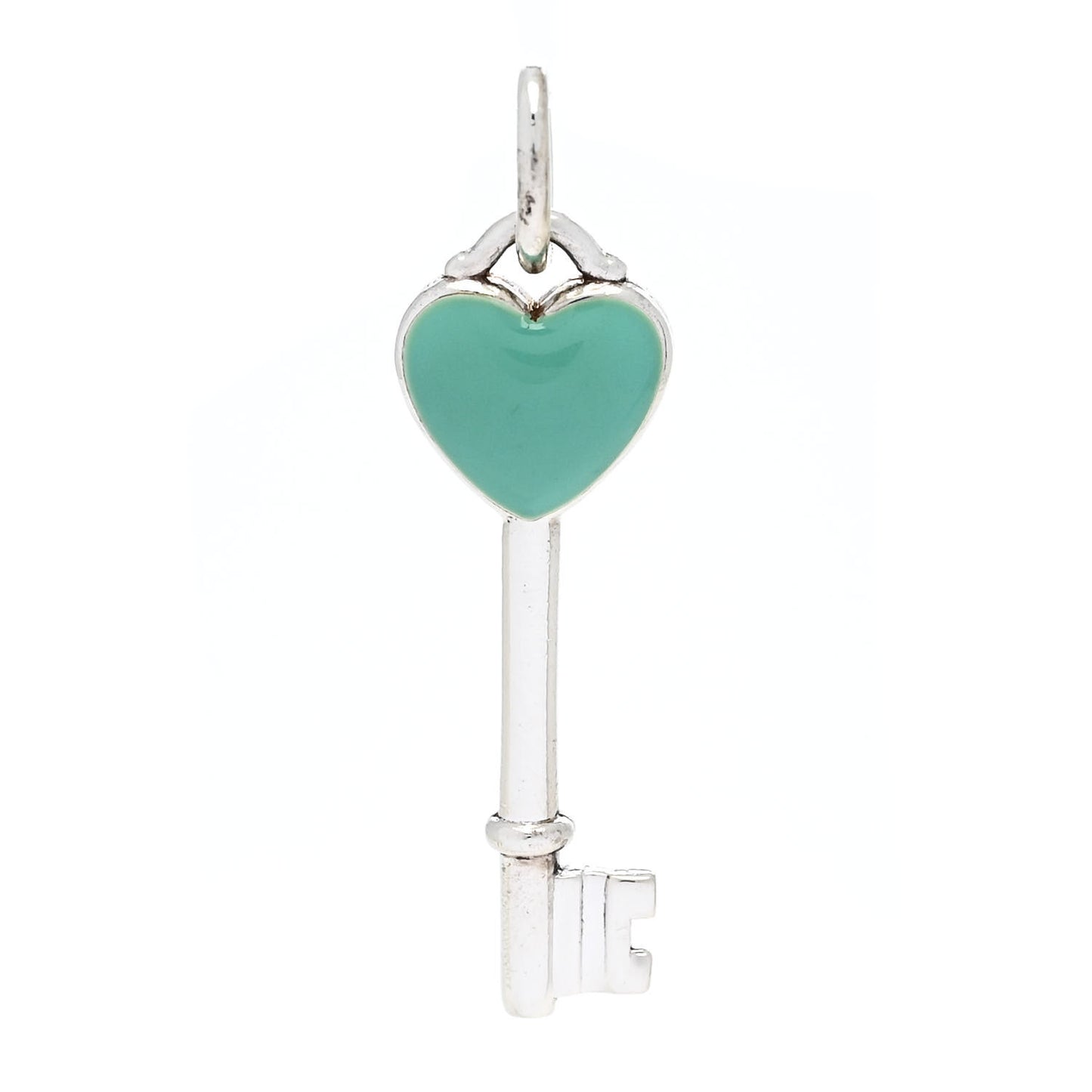 Sterling Silver Enamel Heart Key Pendant Blue