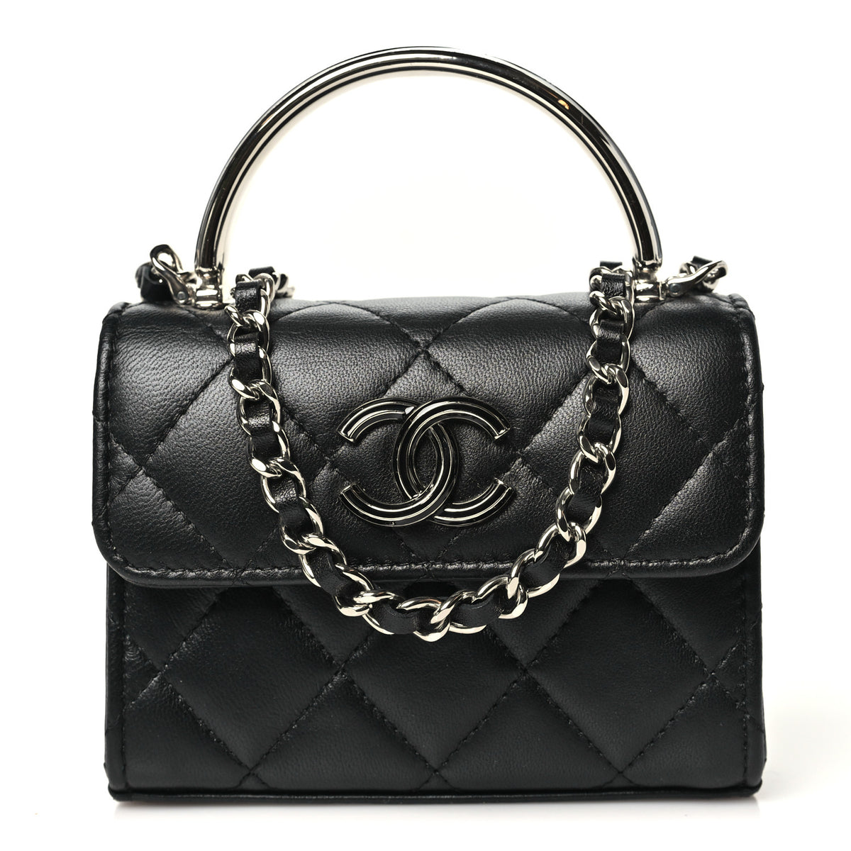 Chanel Lambskin Quilted Mini Metal Top Handle Flap Clutch With Chain  Black 1 of 10