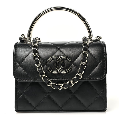 Chanel Lambskin Quilted Mini Metal Top Handle Flap Clutch With Chain  Black 1 of 10