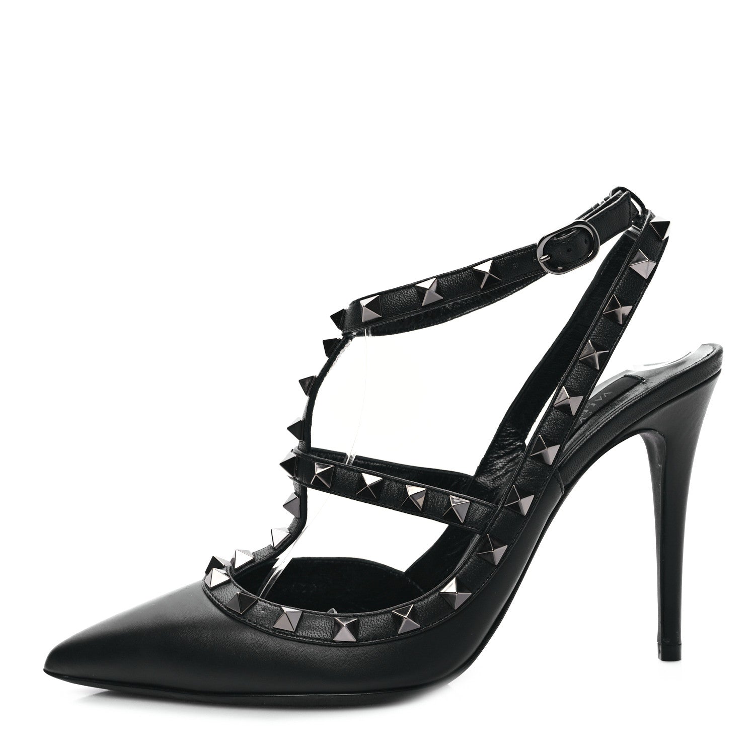 Valentino Garavani Calfskin Nappa Rockstud Ankle Strap 100mm Pumps 38.5 Black 1 of 9