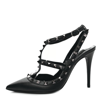 Valentino Garavani Calfskin Nappa Rockstud Ankle Strap 100mm Pumps 38.5 Black 1 of 9