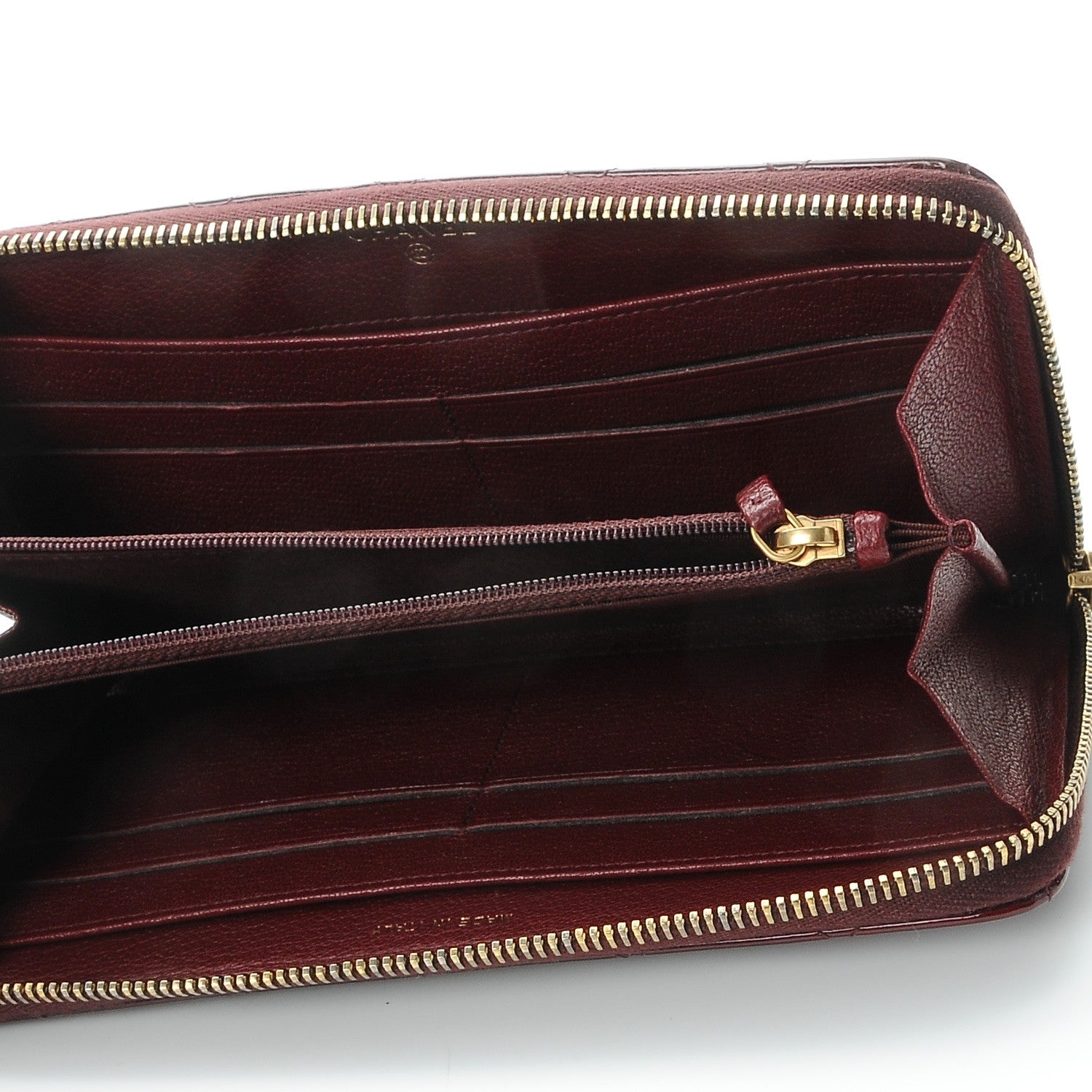 Chanel Patent Quilted Zip Around Wallet Burgundy 5 of 8