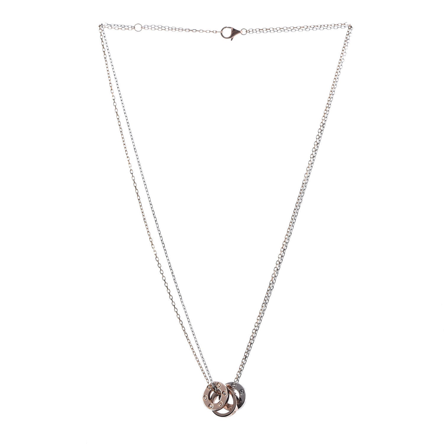 Cartier 18K White Pink Gold Diamond Three Ring LOVE Pendant Necklace 3 of 8