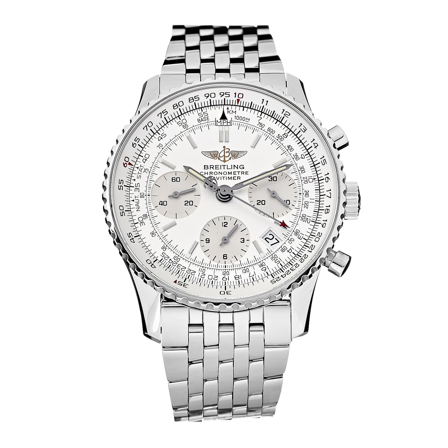 Stainless Steel 42mm Navitimer Chronograph Automatic Watch White A23322