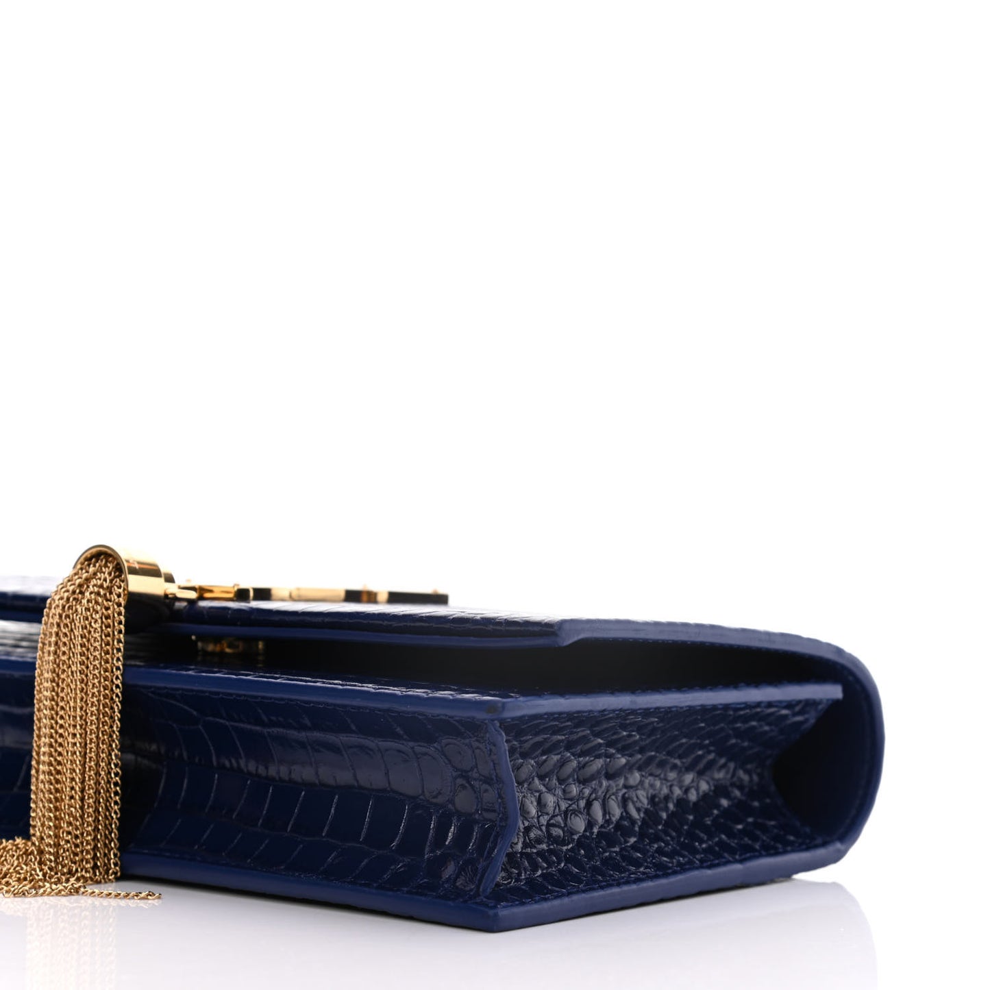Calfskin Crocodile Embossed Kate Monogram Tassel Chain Wallet Royal Blue