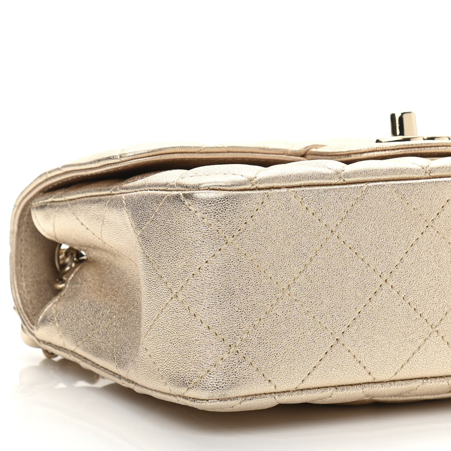 Metallic Lambskin Quilted Mini Rectangular Flap Gold