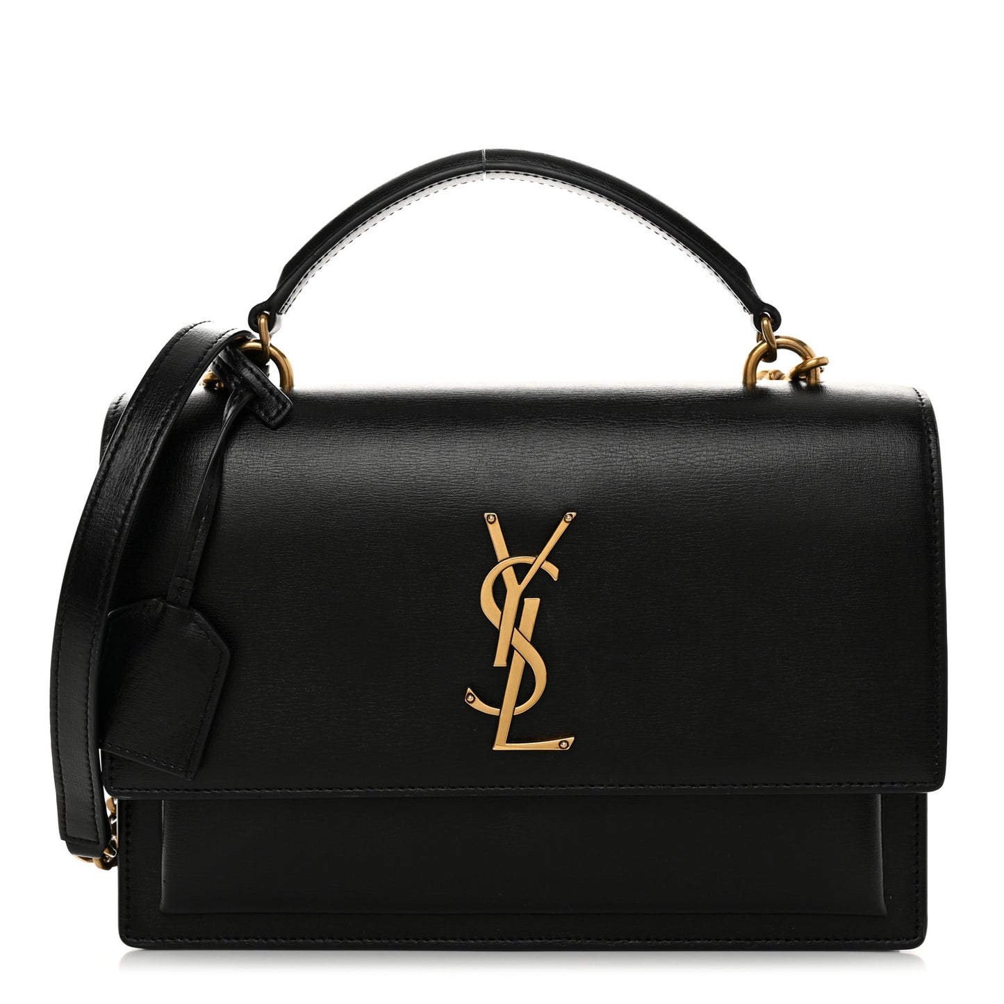 SAINT LAURENT Smooth Calfskin Medium Monogram Sunset Satchel Black