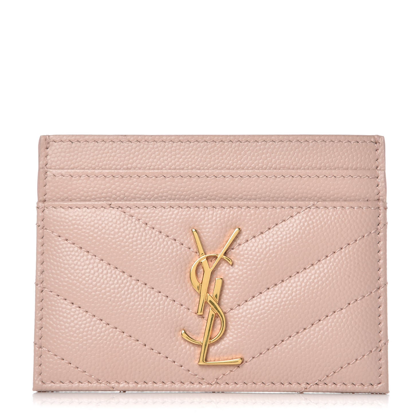 Grain De Poudre Matelasse Chevron Monogram Credit Card Case Pale Blush