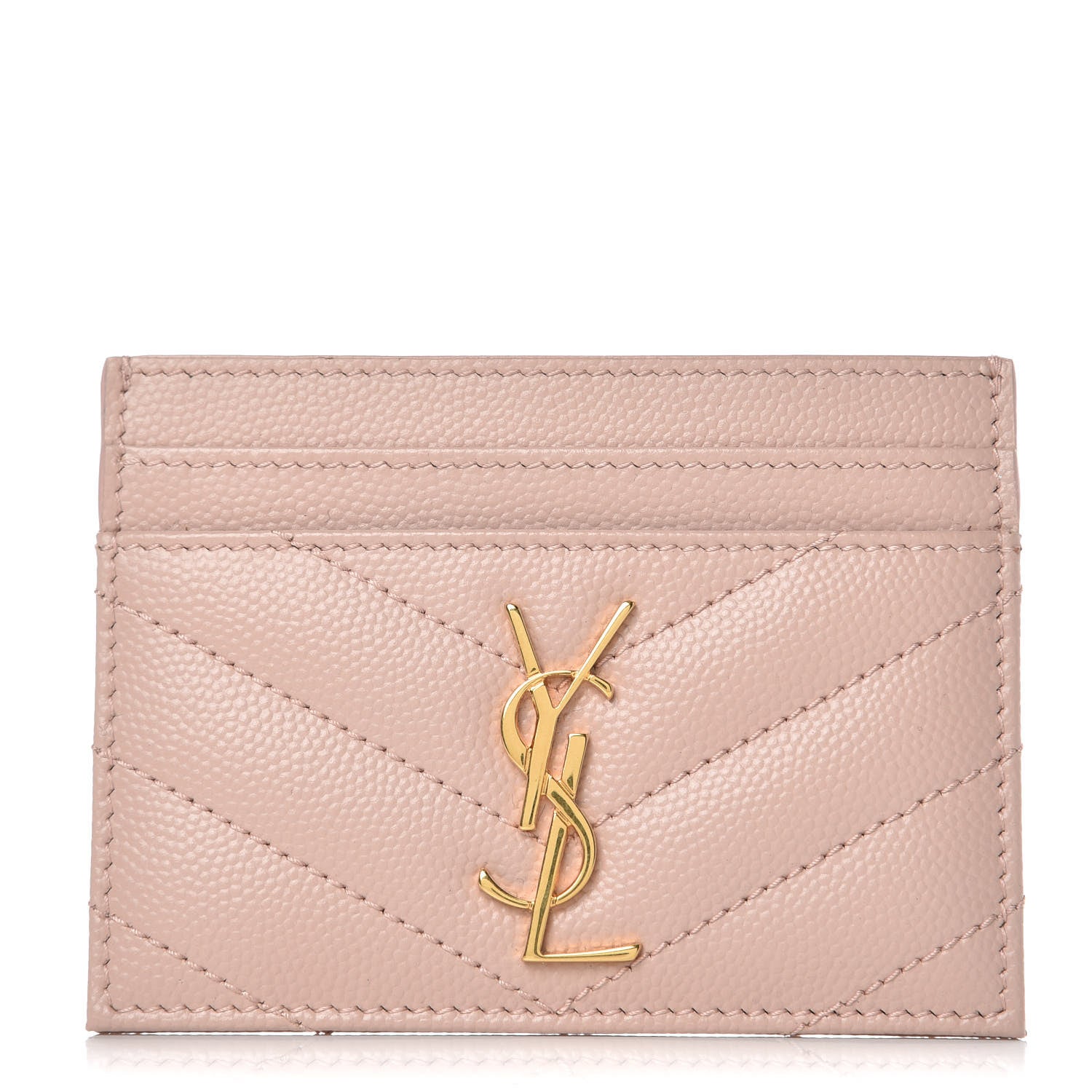 Saint Laurent Grain De Poudre Matelasse Chevron Monogram Credit Card Case Pale Blush 1 of 6