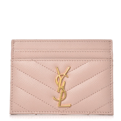 Saint Laurent Grain De Poudre Matelasse Chevron Monogram Credit Card Case Pale Blush 1 of 6