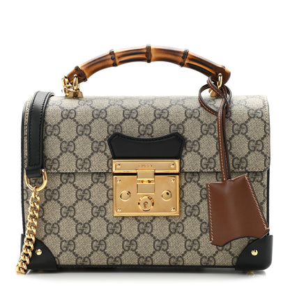 Gucci GG Supreme Monogram Small Padlock Bamboo Shoulder Bag Beige Black Cuir 1 of 9