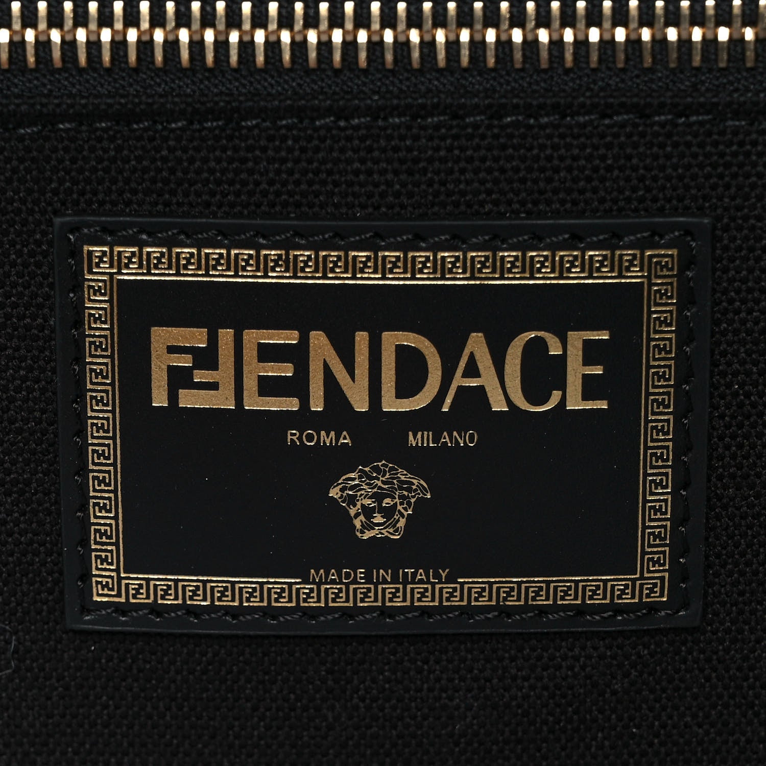 Fendi X VERSACE Cotton Canvas Cuoio Romano Fendace Logo Embroidered Signature Shopping Tote Black Gold 7 of 7