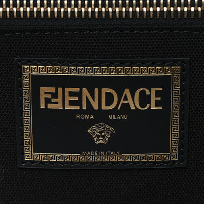Fendi X VERSACE Cotton Canvas Cuoio Romano Fendace Logo Embroidered Signature Shopping Tote Black Gold 7 of 7