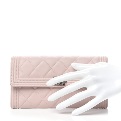 Chanel Grained Shiny Calfskin Quilted Boy Flap Wallet Light Pink 2 of 12