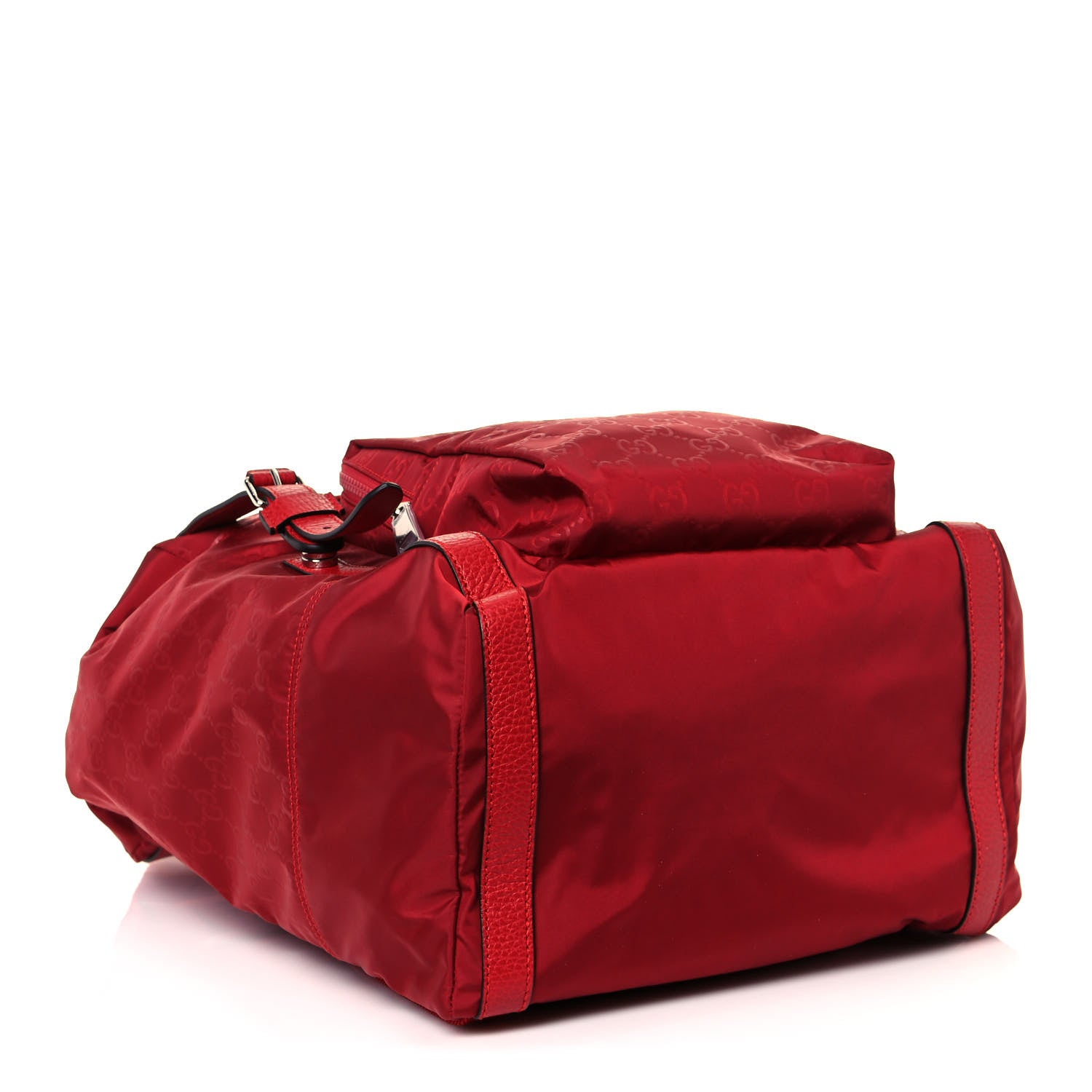 Gucci Nylon Monogram Dollar Calfskin Medium Light Double Buckle Backpack Vibrant Red 4 of 14