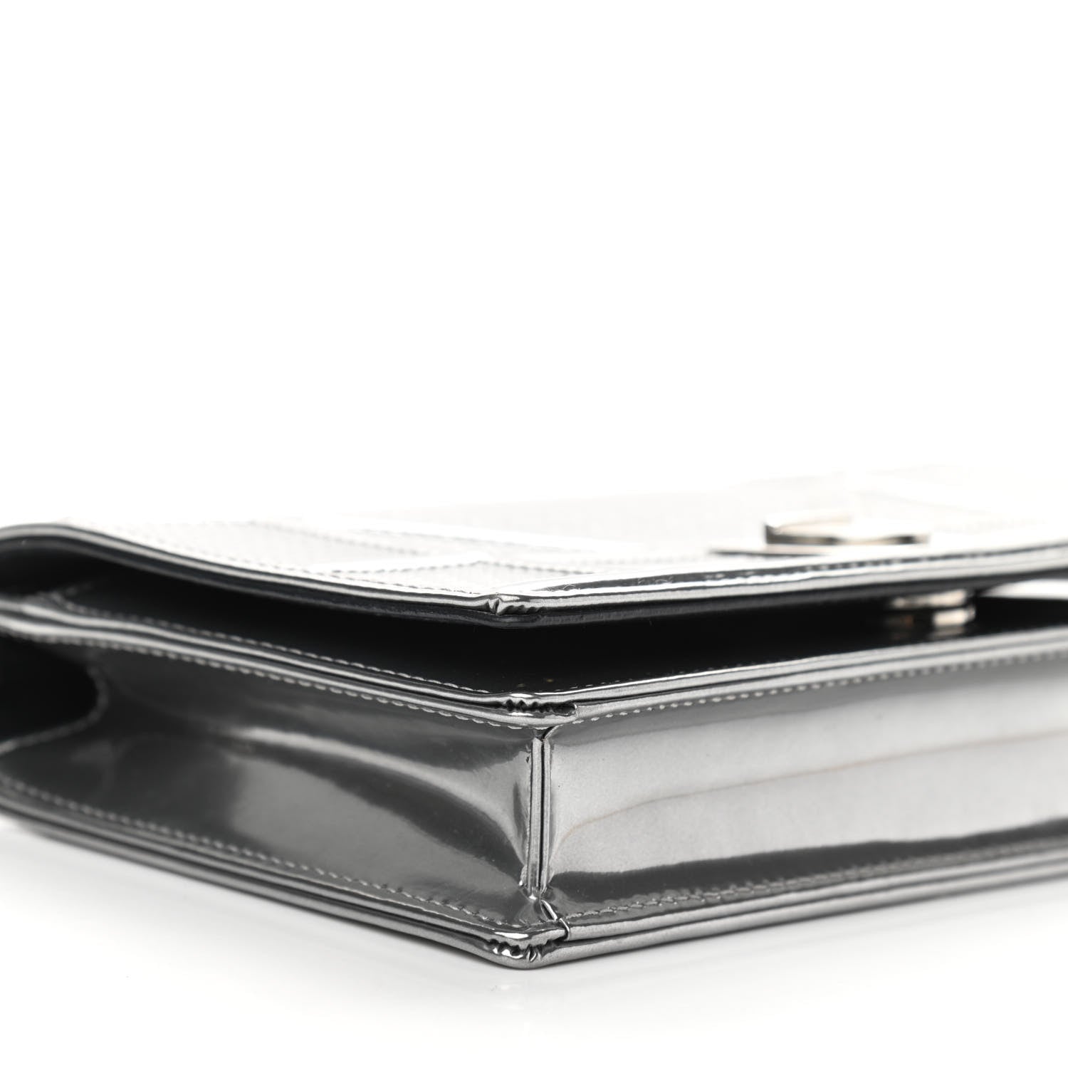 Christian Dior Metallic Patent Micro-Cannage Diorama Wallet on Chain Pouch Silver 9 of 10