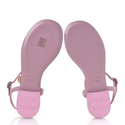 Chanel Lambskin Chain CC Logo Thong Sandals 37.5 Pink 7 of 12