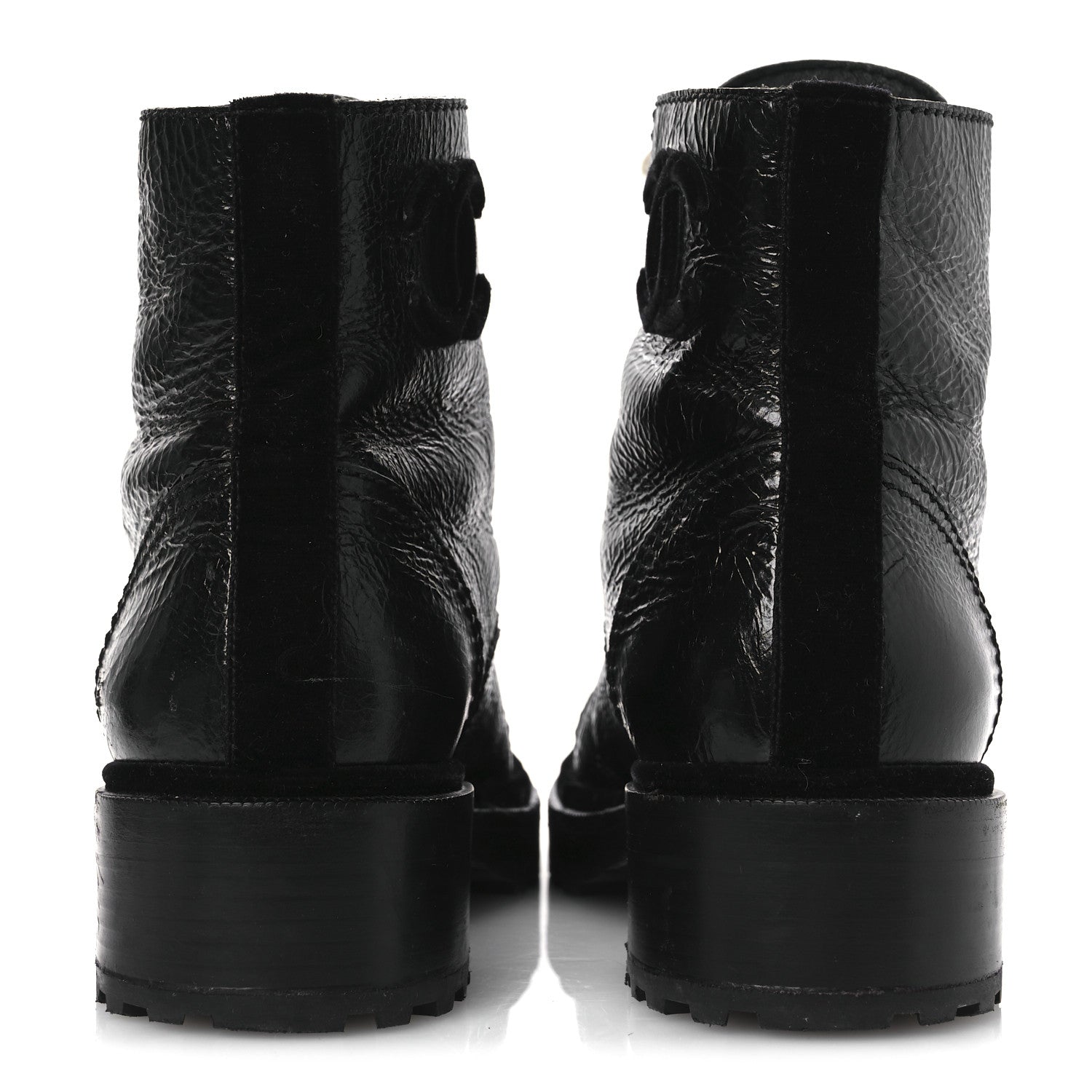 Chanel Shiny Calfskin Velvet Pearl Combat Short Boots 41 Black 6 of 14