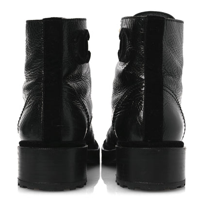 Chanel Shiny Calfskin Velvet Pearl Combat Short Boots 41 Black 6 of 14