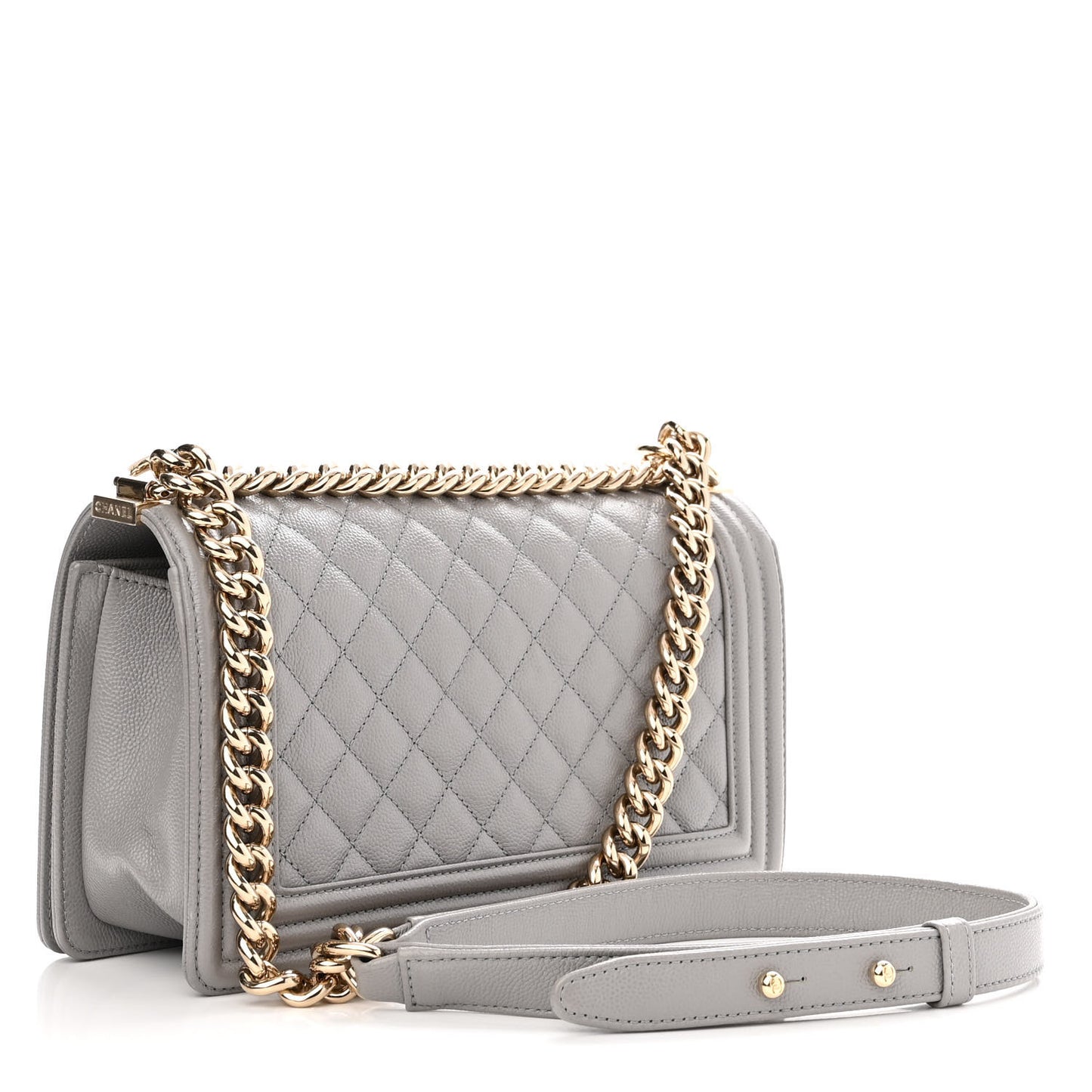 Caviar Quilted Medium Boy Flap Light Grey