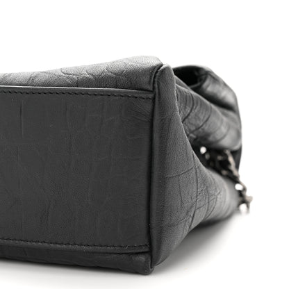 Saint Laurent Calfskin Crocodile Embossed Medium West Hollywood Monogram Fold-Over Grey 10 of 11