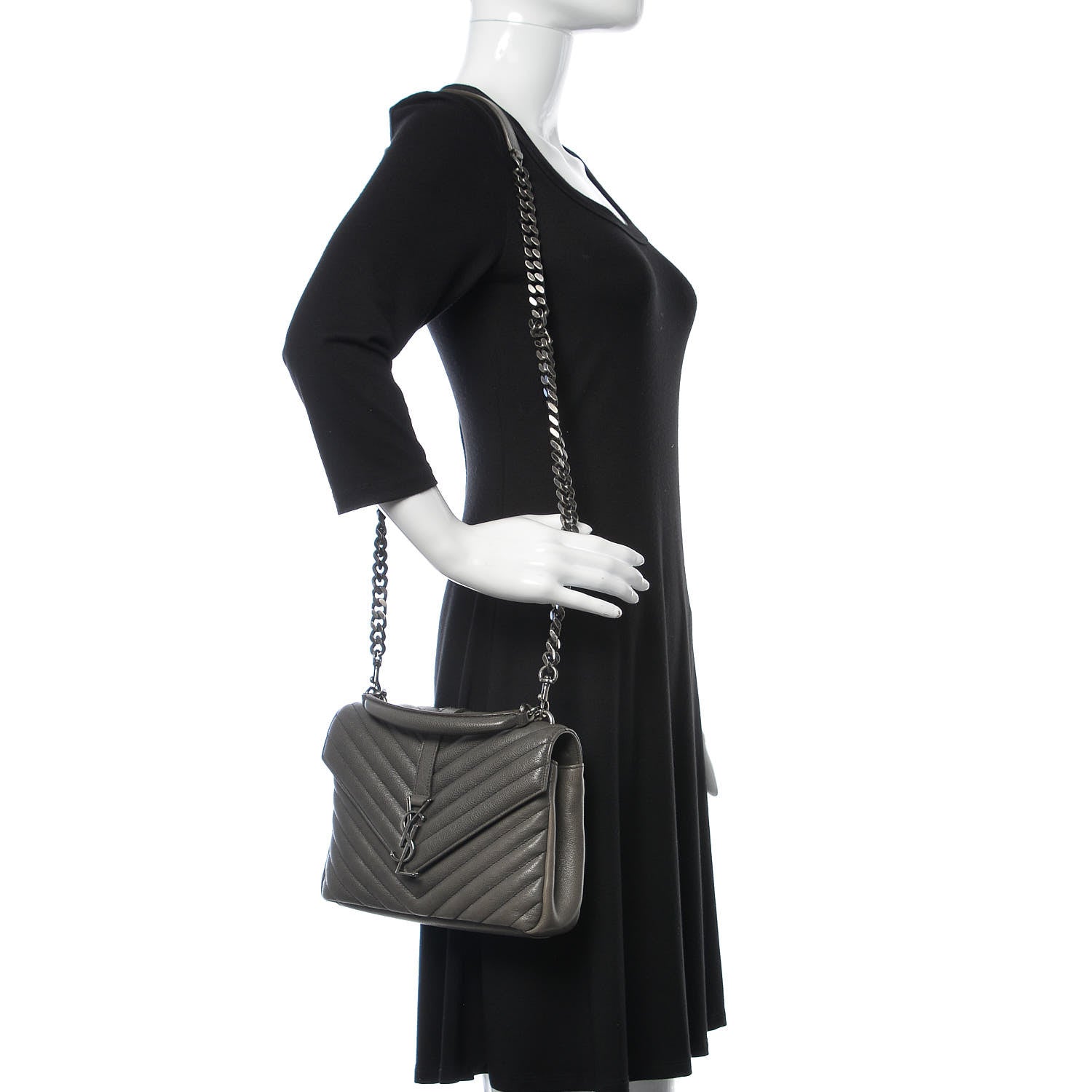 Saint Laurent Sheepskin Matelasse Chevron Monogram Medium College Bag Light Coal 2 of 10