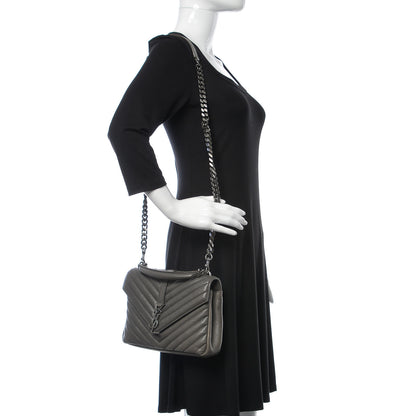 Saint Laurent Sheepskin Matelasse Chevron Monogram Medium College Bag Light Coal 2 of 10