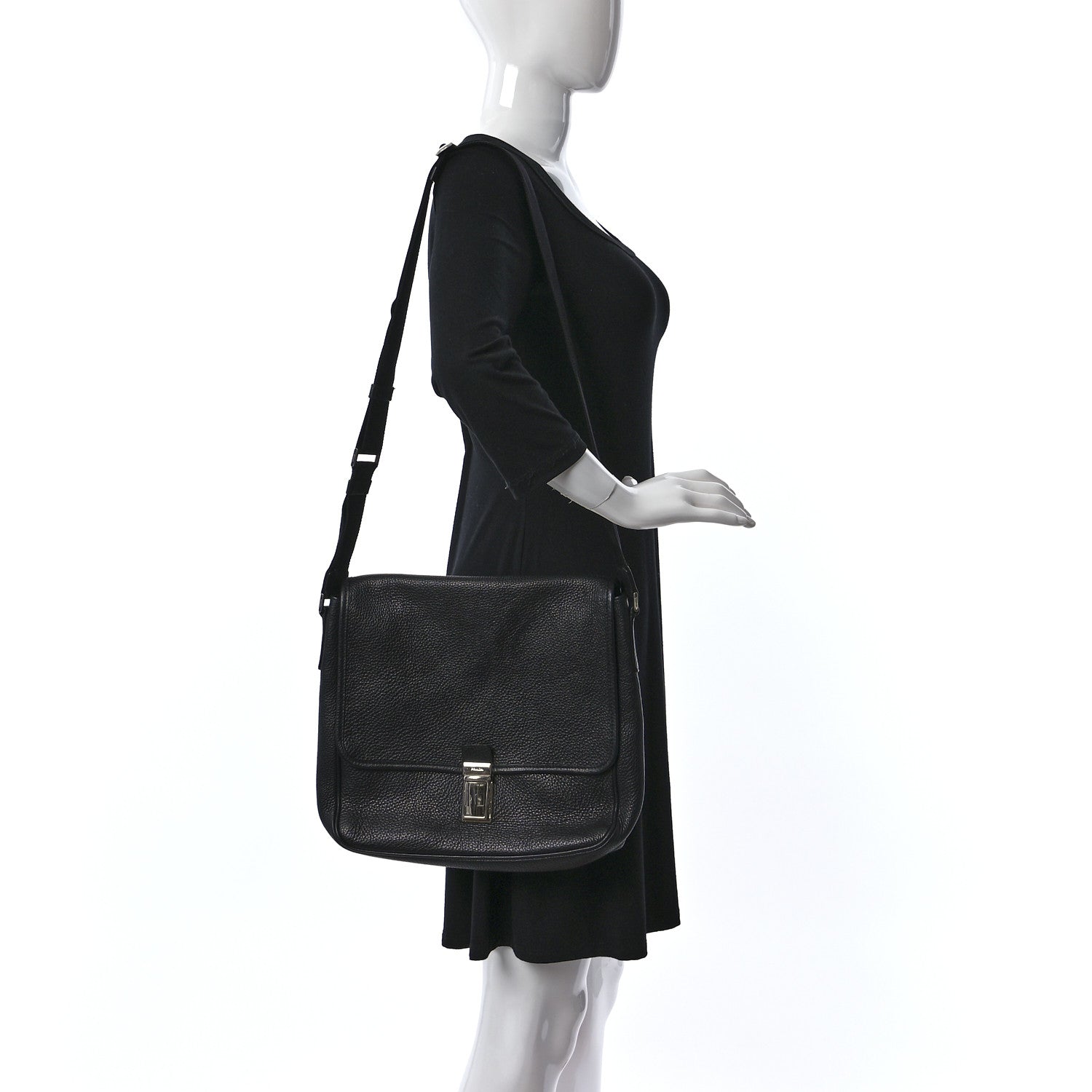 Prada Vitello Daino Flat Flap Messenger Bag Black 2 of 10