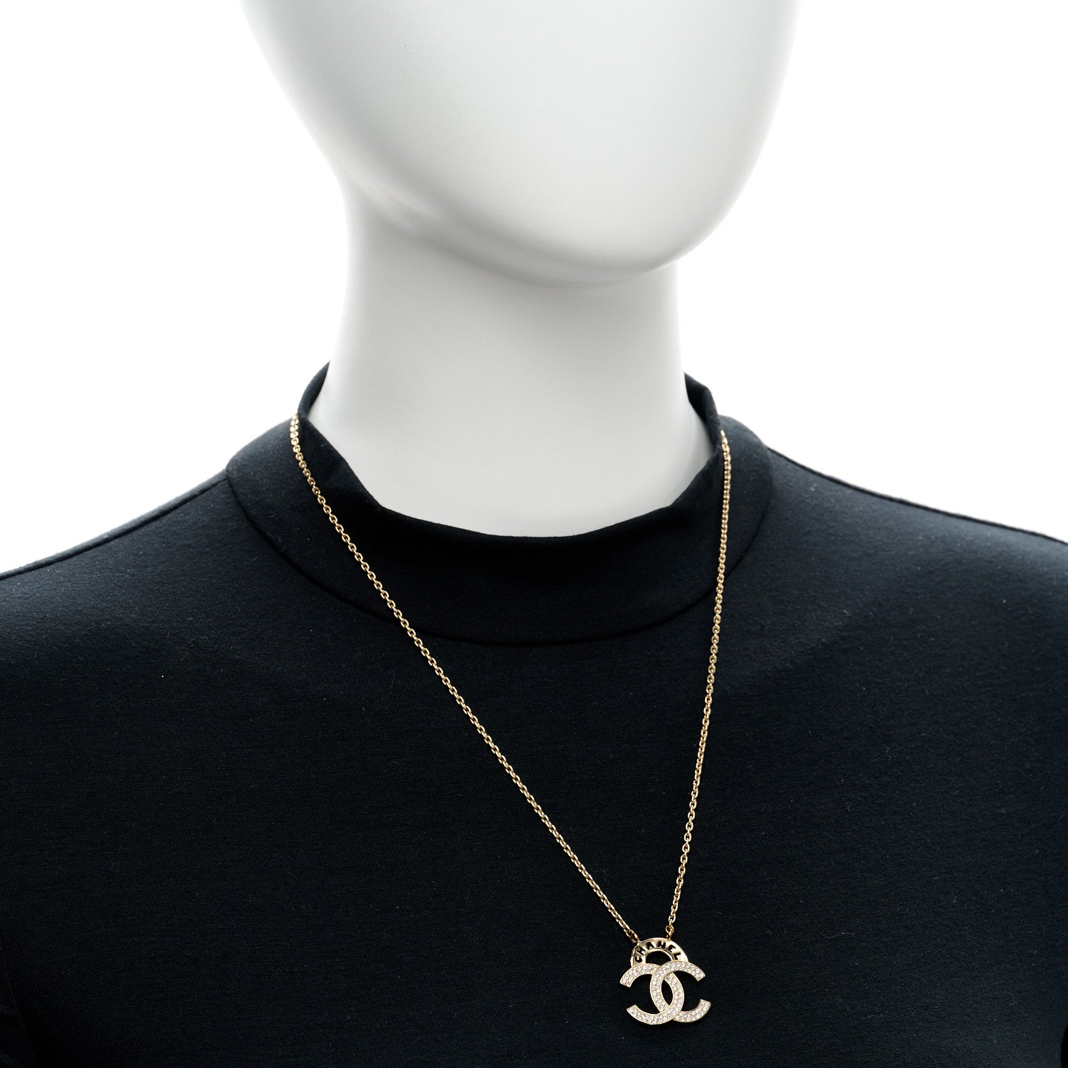 Chanel Crystal CC Cutout Logo Pendant Necklace Gold 2 of 6