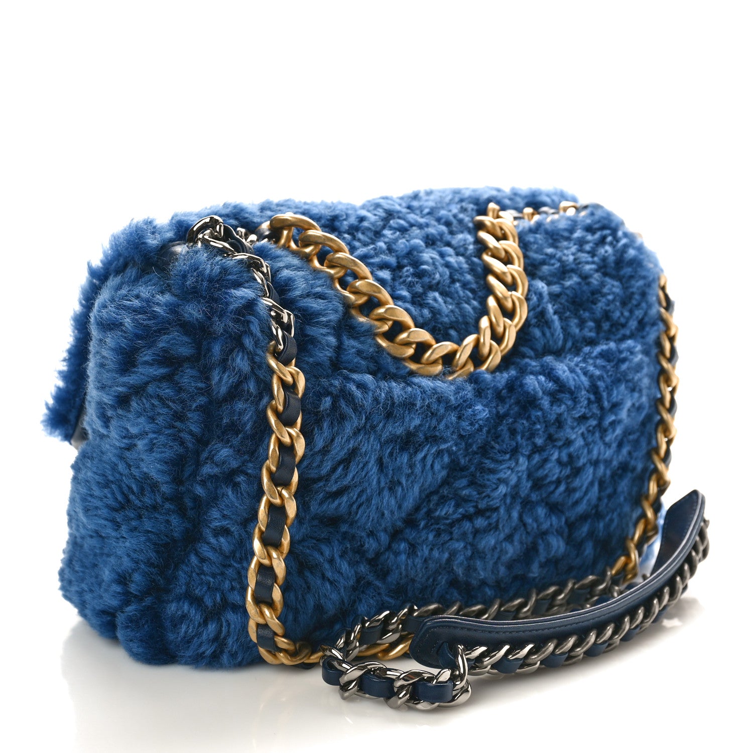 Chanel Shearling Sheepskin Medium Chanel 19 Flap Blue 3 of 10