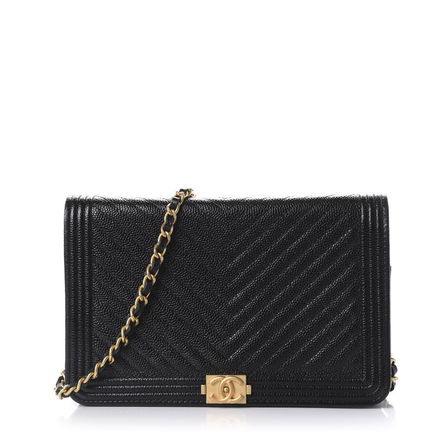 Caviar Chevron Quilted Boy Wallet On Chain WOC Black