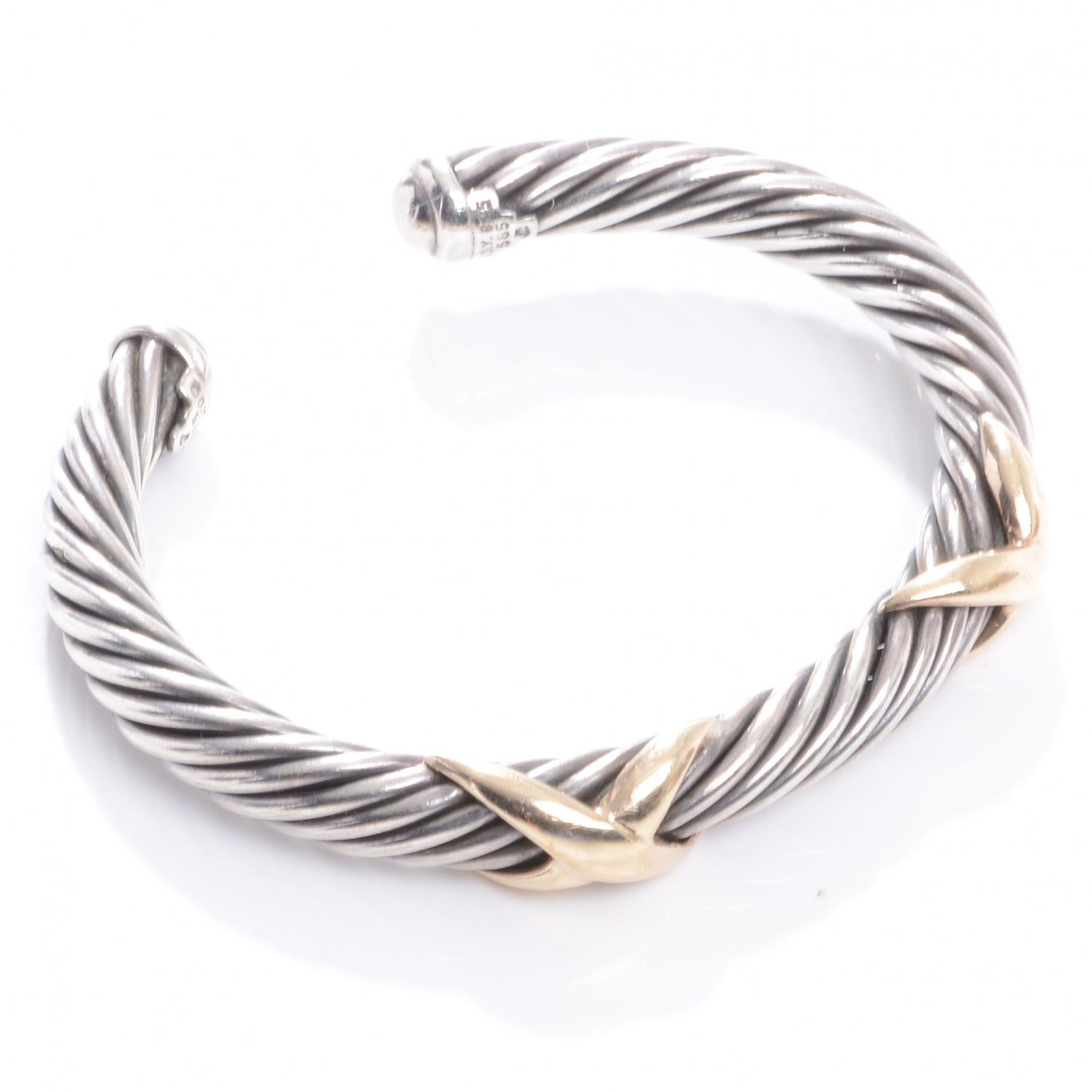 David Yurman Sterling Silver 14K Yellow Gold 7mm Double X Cable Bracelet 4 of 4