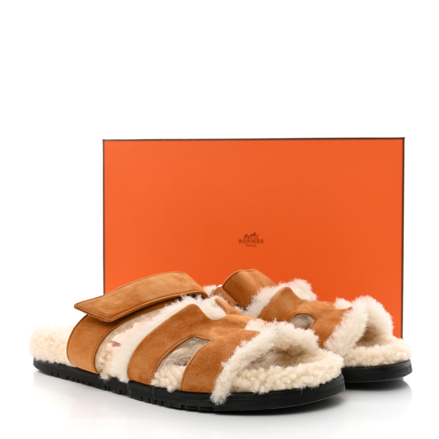 Hermes Suede Goatskin Woolskin Womens Chypre Sandals 40 Golden Beige 11 of 11