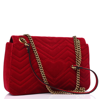 Gucci Velvet Matelasse Medium GG Marmont Shoulder Bag Hibiscus Red 2 of 5
