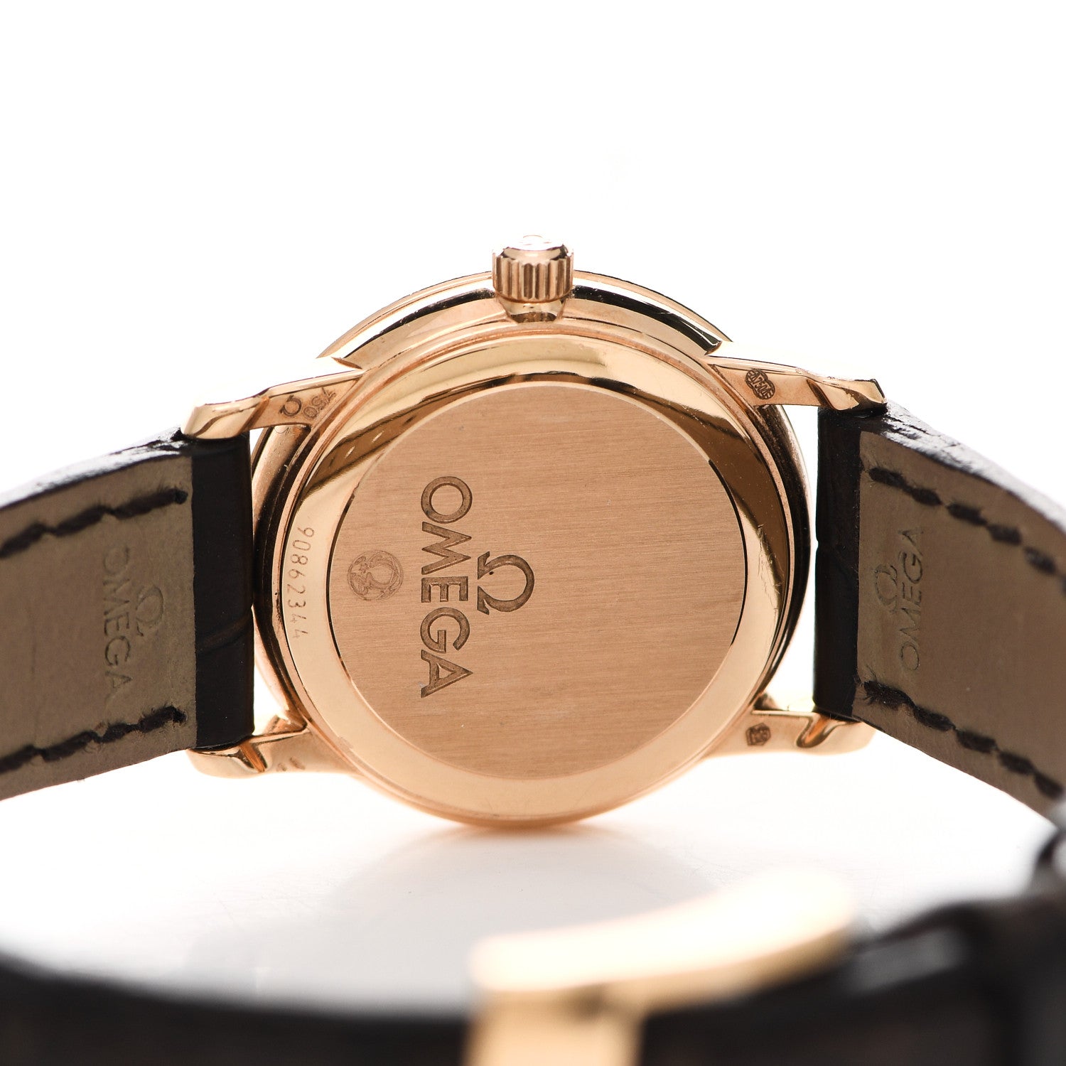 Omega 18K Yellow Gold Crocodile Mother of Pearl 22mm De Ville Prestige Quartz Watch 4670.71.02 4 of 5