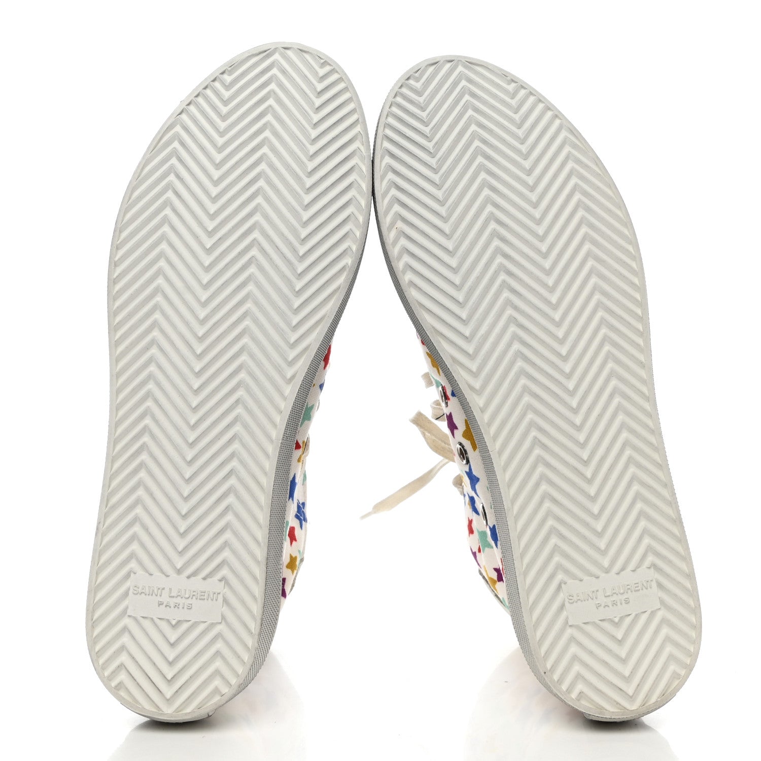 Saint Laurent Distressed Canvas Fun-Star Print Bedford Hightop Sneakers 37.5 Cream 5 of 9