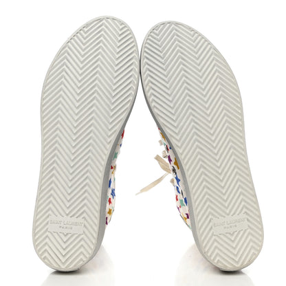 Saint Laurent Distressed Canvas Fun-Star Print Bedford Hightop Sneakers 37.5 Cream 5 of 9