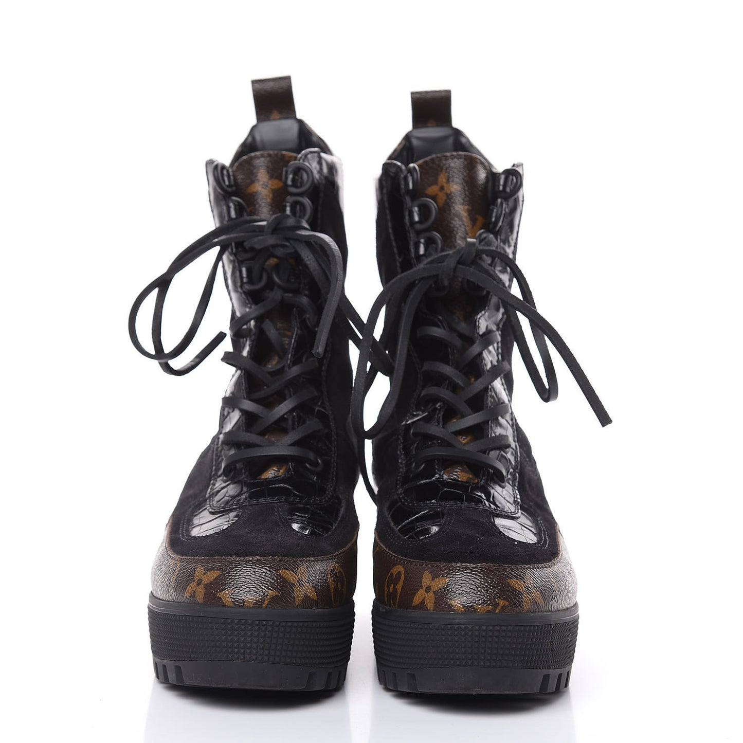 Suede Calfskin Monogram Laureate Platform Desert Boots 39 Black